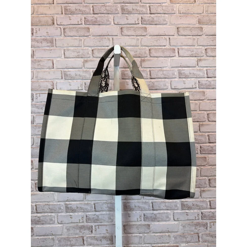 Christian Dior FW 2019 Large Canvas Buffalo Check Tote Black Cream Good - Picture 2 of 10